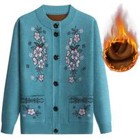 Žiemos vilnos storinantis Fashion Mother Flower Siuvinėjimo megztinis XL mėlyna