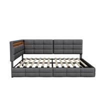 Minkšta sofa-lova 140 x 200 cm, Vaikiška lova 140 x 200 cm su LED ir USB įkrovimo stotele, Dienos lova su 2 stalčiais, Vaikiška sofa-lova, Svečių lovos rėmas su grotelių rėmu, Linas