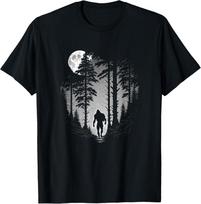 Bigfoot Hiding in Forest At Night Moon Stars   Sasquatch Gift Unisex T-Shirt XL