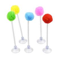 2Pcs Cat Spring Toy with Suction Cup Spring Plush Ball Cat Teaser Interactive Fluffy Pompom Cat Toy for Indoor Kitten Jumping Exercise A