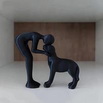 Abstract Art Man and Dog Sculpture Black Resin Figurine Healing Home Decor Accent for Pet Lovers gray