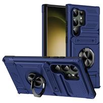 Cross-Border Nail Fusion Case with Card Slot & Bracket for Samsung S25 Ultra & Motorola - Drop-Proof Protection TCL 50XL mėlyna