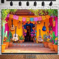 2D Vibrant Mexican Home Backdrop Fiesta Themed Party Photography Background 47.2x31.5inch/120*80cm