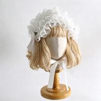 White Lace Lolita BNT Bonnet Vintage Victorian Floral Ruffle Bowknot Ribbons Headwear for Girls Women Tea Party Lolita Headband