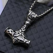 Pirate Odin Triangle Knot Logo Thor Hammer Titanium Steel Pendant Necklace 60CM