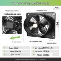 Square External Rotor Axial Flow Exhaust Fan CN plug (adapter included)