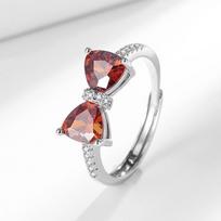 Copper Ruby Zircon Bow Ladies Sweet Design Light Luxury Ring
