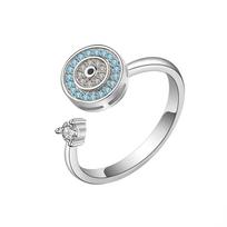Anti Stress Blue Crystal Evil Eye Open Fidget Rings For Women Rotate Freely Spinning Knuckle Ring Girls Gift Anillos Mujer resizable