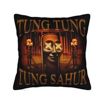 Tung Tung Tung Sahur Square Pillow Case Humor Brainrot Meme Cushion Cover Funny Polyester Decorative Pillowcase for Sofa 45x45cm 40x40cm