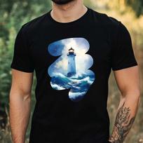 T-Shirt Herren Blauer Leuchtturm Motiv Baumwolle Größe XS bis 5XL L