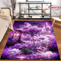 1 vnt. Violetinis Pasakų Sodo rašto kilimas svetainei, miegamajam, biurui, dideliam plotui, dėmėms atsparus kilimėlis, dovana, greitas pristatymas 40cm x 60cm