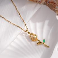 Stainless Steel Colorful Zircon Tulip Pendant Necklace for Women Shiny Crystal Romantic Flower Choker Party Luxury Jewelry Gifts