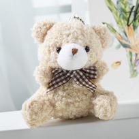 Cute Cartoon Mini Bow Tie Teddy Bear Short Plush Toy Bag Car Keychain Pendant Doll beige
