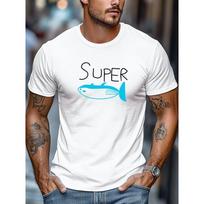 Men'S T-Shirt, Easy And Clean, Minimalist Fashion, Featuring a SUPER Fish Design for Summer Casual Wear with a Round Neck And Short Length, Plus Size S balta
