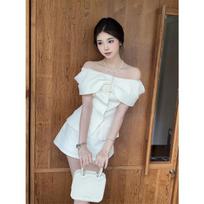 Pine Chestnut Cream Same Milk White Shoulder Small Fragrant Wind Suit Women's Single-breasted Top High Waist Jacket + Shorts S