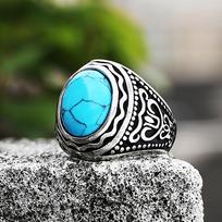 Men's Vintage 316L Stainless Steel Oval Opal Green Stone Rings Rock Hip Hop Fashion Jewelry Wedding Rings Accessories Wholesale 7