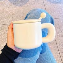 Simple mug women's milk fufu high-value ceramic cup with lid and spoon water cup breakfast milk coffee cup 301-400ml