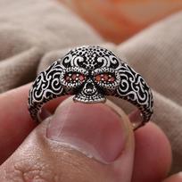Promotion  Vintage Carved Flower Skeleton Head Thai Silver Unisex Rings Cheap Gifts For Women Man resizable
