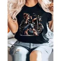 Moterims Motociklo Spaudinys Puikūs Vasaros Drabužiai Retro Motociklo Grafinis Marškinėlis Moterims Elegantiškas Išlenktas Dizainas Rožinis Su Stilingu XL