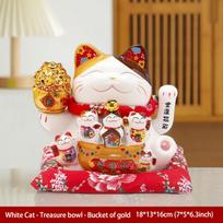 7 Inch Fortune Cat with Waving Arm Ceramic Maneki Neko Feng Shui Ornament Lucky Cat for Shops, Restaurant, Home Table Decoration