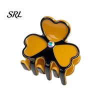 Strong Hold Hair Claw Shark Claw, Built-in High Elastic Spring Clip, Clover Shape Firm Grip Back Head Portable Accessory for Daily Travel Clip geltona