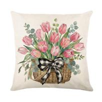 VIKAMA Tulip Floral Cushion Cover Pink and Blue Checkered Bow Cushion Cover English Alphabet Sofa Decorative Cushion Cover 30x30cm