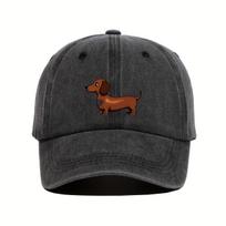 Dachshund Dog Print Washed Baseball Cap Unisex Cotton Adjustable Curved Brim Outdoor Hat One Size