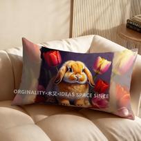 Vintage Bunny Tulip Print Cushion Cover Suitable For Sofa Bedroom Car Pillow Cover Cushion Rectangular Back Cushion 30x50cm