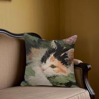 Calico Cat in Garden square Jacquard Pillow Cover for Sofa Office Waist Cushion Cover Home Decorative Pillowcase 40x40cm