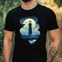 T-Shirt Herren Blauer Leuchtturm Motiv Baumwolle Größe XS bis 5XL S