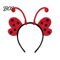 Ladybug Hair Accessory Insect Wing And Antenna Headband, Cute Butterfly Bee Sporty Elastic Hairband Felt Headpiece for Halloween Cosplay Party raudona
