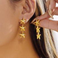 Bohemia Punk Metal Starfish Stud Earrings For Women Gold Color Crystal Zircon Sea Star Geometric Earrings Summer Beach Jewelry