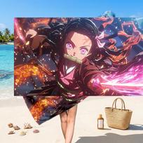 Nezuko Kamado Printed Swim Towel, Portable Water Absorbent Towel for Beach Camping Daily Bathroom Use 70cmx140cm(27x55inch)