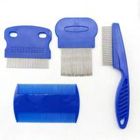 Professional Durable 4-in-1 Pet Lice Comb Set Stainless Steel Fine Tooth Nit Remover Grooming Brush for Dogs & Cats mėlyna