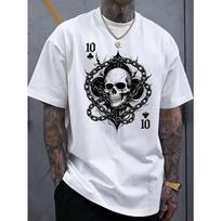 European Size Skull Playing Card Print Men's Pure Cotton T-shirt, Suitable for All Seasons,Stylish and Trendy,Comfortable and Casual for Casual Attire S balta