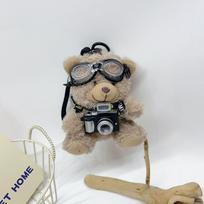 with Glasses Bear Doll Pendant Camera Car Key Ring Lovely Plush Doll Keychain  Car Keyring Style 1