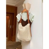 Woven Bag - Large Capacity Beach Vacation Sandbag - Single Shoulder Crossbody Tote Bag smėlis