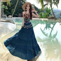 Seaside suit Bohemian print tube top skirt slim versatile vacation style two-piece set S
