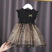 Girls Summer Cotton Tulle Tutu Dress Korean Princess Party Gown For Kids 80 juoda