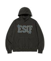 Escape From Star Denim Patch Print Pigment Hoodie Charcoal M