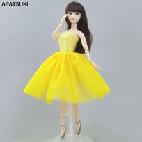 Bright Yellow Short Ballet Dress For Barbie Doll Clothes Evening Dress Vestido Outfits For Barbie Dolls 1/6 BJD Doll Accessories geltona