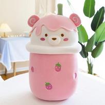 Cute milk tea bear toy pillow, suitable for children and adults, stress relief, holiday/birthday gift decoration 25cm-240g rožinė