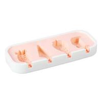 Silicone Ice Cream Mold with Anti-Spill Dust-Proof Cover 4 Cavities Cute Shapes Popsicle Mold Easy Demoulding Popsicle Maker for Kids Summer Party E rožinė
