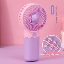 Fan - Battery-powered Portable High-Wind-Force Miniature Fan - Cartoon Design Compact Low-Noise Office Handheld Electric Fan Self-contained battery
