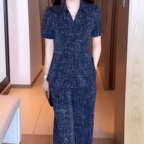Mom Summer Short Sleeve Set Loose Two-Piece Set Middle-aged Elderly XL mėlyna