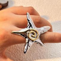 Stainless Steel Five Pointed Star Ring Light Vortex Luxury High-End Design Fashion Color Matching Adjustable Ring Women Jewelry