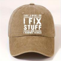 EOXF Vintage Washed Baseball Cap Black with I Fix Things Text Adjustable Strap Breathable SixPiece Design Suitable F