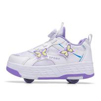 Kids Roller Skating Shoes With Retractable 4 Wheels Adjustable Size Boys Girls Outdoor Play Size 29, Insole Length 18.4cm violetinė