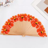 Hand-Painted Pattern Cheongsam Dance Fan Wooden Ancient Flower Fan Folding Fan  Dance Performance