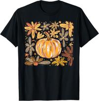 Wildflower Pumpkin Season Autumn Fall Leaves Thanksgiving Tshirt 100 Cotton Trendy Y2k Shortsleeve Tee Soft Quickdrying S